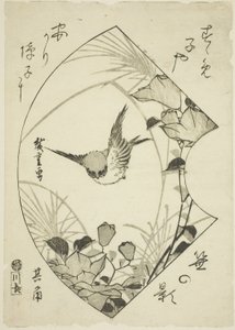 Efterårsblomst og spurv, ca. 1835 (træsnit; koban) af Ando or Utagawa Hiroshige
