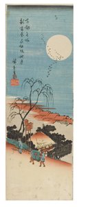 Efterårsmåne over New Yoshiwara fra serien Famous Views of the Eastern Capital, ca. 1837-1838 (træsnit på papir) af Ando or Utagawa Hiroshige
