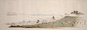 Cherry-Blossom Time, People Picnicking at Gotenyama (farvet træbloktryk) af Ando or Utagawa Hiroshige