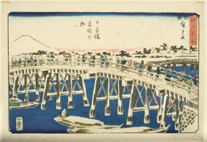 Cware r mennesker r mennesker g af hånd r S w at Nihonbashi B grund (Nihonbashi klar sne morgen) af Ando or Utagawa Hiroshige