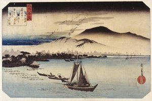 Nedstigende gæs ved Katada (træblok i farver) af Ando or Utagawa Hiroshige