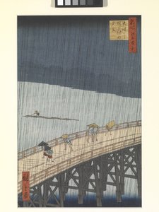Aftenbruser på Den Store Bro og Atake (træblok i farver) af Ando or Utagawa Hiroshige