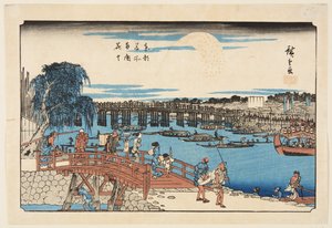 Fyrværkeri ved Ry?goku-broen (Ry?goku hanabi) (træblok i farver) af Ando or Utagawa Hiroshige