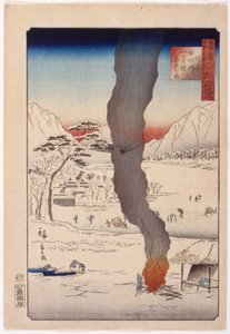 Fiskeri ved Suwa-søen i Shinano af Ando or Utagawa Hiroshige
