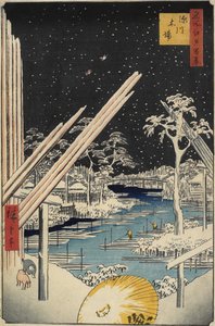 Fukagawa Lumberyards, 1856 af Ando or Utagawa Hiroshige