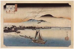 Gæs Homing At Katata (træblok i farver) af Ando or Utagawa Hiroshige