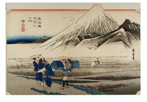 Hara: Fuji-bjerget om morgenen fra serien The Fifty-three Stations of the Tokaido, ca. 1831-1834 (træsnit på papir) af Ando or Utagawa Hiroshige