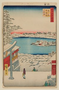 Udsigt fra bakketop, Yushima Tenjin-helligdommen af Ando or Utagawa Hiroshige