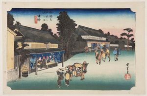 Narumi: Famores Arimatsu Chieged Fabric (Narumi, Meibutsu Arimatsu Shibori) af Ando or Utagawa Hiroshige
