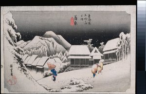 Night Snow, Kambara", fra serien "The Fifty-Three Stations of the Tokaido" af Ando or Utagawa Hiroshige