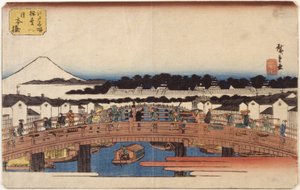 Nihonbashi (træblok i farver) af Ando or Utagawa Hiroshige