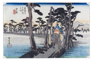Nr. 15 Yoshiwara - Fuji-bjerget til venstre, Edo-perioden, ca. 1833-34 (træsnit på papir) af Ando or Utagawa Hiroshige