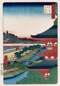 "Pagoda of Zojoji, Akabane", fra serien "One Hundred Views of Famous Places in Edo" af Ando or Utagawa Hiroshige