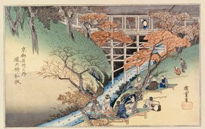 Red Maple Leaves at Tsuten Bridge, fra serien "Famous Places of Kyoto"