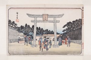 Sann? Helligdom på Nagata Riding Grounds (Nagatababa Sann?g?) (træbloktryk i farver) af Ando or Utagawa Hiroshige