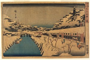 Sne ved Akabane Bridge i Shiba, 1844-45 af Ando or Utagawa Hiroshige