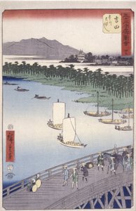 Station 35, Yoshida; Kyoka Tokaido-serien (figurer krydser forgrunden) (træbloktryk i farver) af Ando or Utagawa Hiroshige