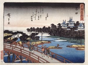 Station 35, Yoshida; Kyoka Tokaido Series (colour woodblock print) af Ando or Utagawa Hiroshige