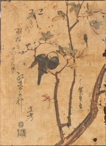 Undersøgelse af fugl, der sover på gren af Ando or Utagawa Hiroshige