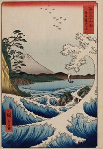 Havet ud for Satta i Suruga-provinsen", fra serien "The Thirty-Six Views of Mt. Fuji" af Ando or Utagawa Hiroshige