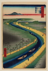 Bugserbåde langs Yotsugi-dori kanalen af Ando or Utagawa Hiroshige
