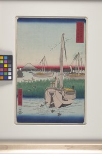 Tsukuda Offing In The Eastern Capital (T?to: Tsukuda Oki) (træbloktryk i farver) af Ando or Utagawa Hiroshige