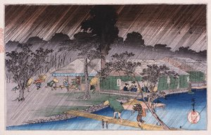 Twilight Shower at Tadasu Bank", fra serien "Famous Places of Kyoto" Ando Hiroshige af Ando or Utagawa Hiroshige