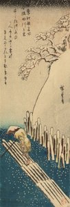 Winter Snow on the Sumida River, fra serien Famous places in Edo in the Four Seasons (træsnit) af Ando or Utagawa Hiroshige