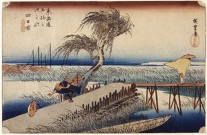Yokkaichi (Station #44) (træbloktryk i farver) af Ando or Utagawa Hiroshige