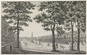 Udsigt over den franske lejr på Malieveld i Haag til ære for Louis Napoleons overtagelse af tronen af André