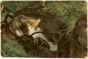 Skovinteriør med et vandfald, Papigno, 18251830.