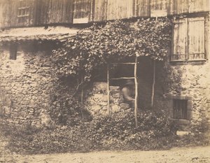 [Rustik bygning med mand under espalier], ca. 1853.