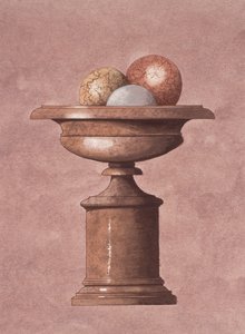 Marmorvase, brun, blå og gule kugler af Andras Kaldor