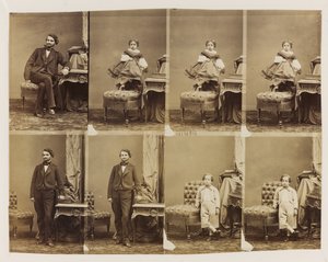 Siddende portrætter 41494: Docteur Magnan og hans søn og datter, ca. 1861 (albumin print (8 uskårne cartes de visite)) af Andre Adolphe Eugene Disderi