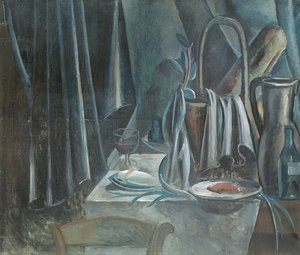 Stilleben med brødkurv, kande og vinglas af Andre Derain