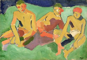 Tre figurer siddende på græs (olie på lærred) af Andre Derain