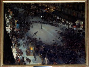 La charge, Boulevard Montmartre Scene for demonstrationer i Paris. Maleri af Andre Devambez (1867-1944) 1901 søn. 1,27 x 1,62 m. Paris, Musee d