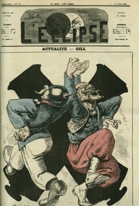 Faktiske, preussiske soldater og franskmænd danser foran den fransk-preussiske krigs kanoner. Cover i "" L