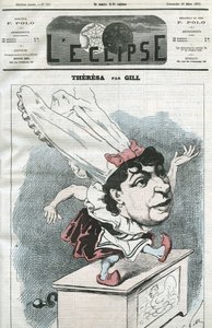 Tegnefilm af Emma Valendon kaldet Theresa (1837-1913), fransk populær sangerinde. Cover i "" L