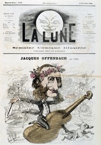 Tegneserie af Jacques Offenbach (1819 - 1880), ridende på violin - af Gill i "" La Lune"" fra 04/11/1866 af Andre Gill