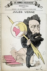 Jules Verne kniber jorden til sin pen - af Gill, i "The men of today""