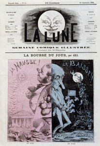 Børsen: stigning og fald - af Gill, i "" Månen"" af 16/09/1866 af Andre Gill