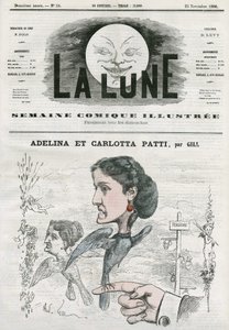 Portræt af Adelina (1843-1919) og Carlotta Patti (1835-1889), italienske operasangere. Tegnefilm af Gill, i "Månen", 25. november af Andre Gill
