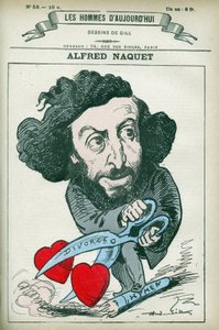 Portræt af Alfred Naquet (1834-1916), en fransk læge, kemiker og politiker, genindførte han loven om tilladelse til skilsmisse i 1884. Tegneserie af Gill, Paris. af Andre Gill