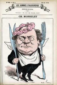 Portræt af Charles Monselet (1825-1888), fransk digter, journalist, romanforfatter og gastronom. Tegnefilm af Gill, i "Les Homme d
