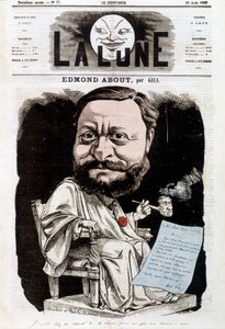 Portræt af Edmond About, fransk forfatter (1828-1885). I La lune, 25/08/1867. Karikatur af Gill. af Andre Gill