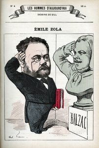 Portræt af Emile Zola (1840-1902), fransk mand af bogstav. Karikatur af Gill, Paris. af Andre Gill