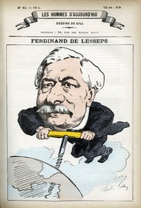 Portræt af Fernand de Lesseps (1805-1894), fransk diplomat. Tegnefilm af Gill, i "Les Homme d