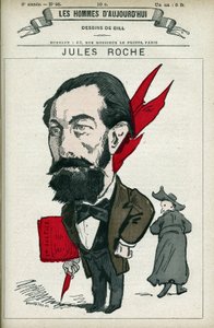 Portræt af Jules Roche (1841-1923), en fransk politiker, han var vice- og handelsminister fra 1890 til 1892. Tegneserie af Gill, Paris. af Andre Gill