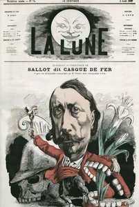 Portræt af Sallot, kendt som "jernhjelm". Karikatur af Gill, i "La Lune", 4. august af Andre Gill